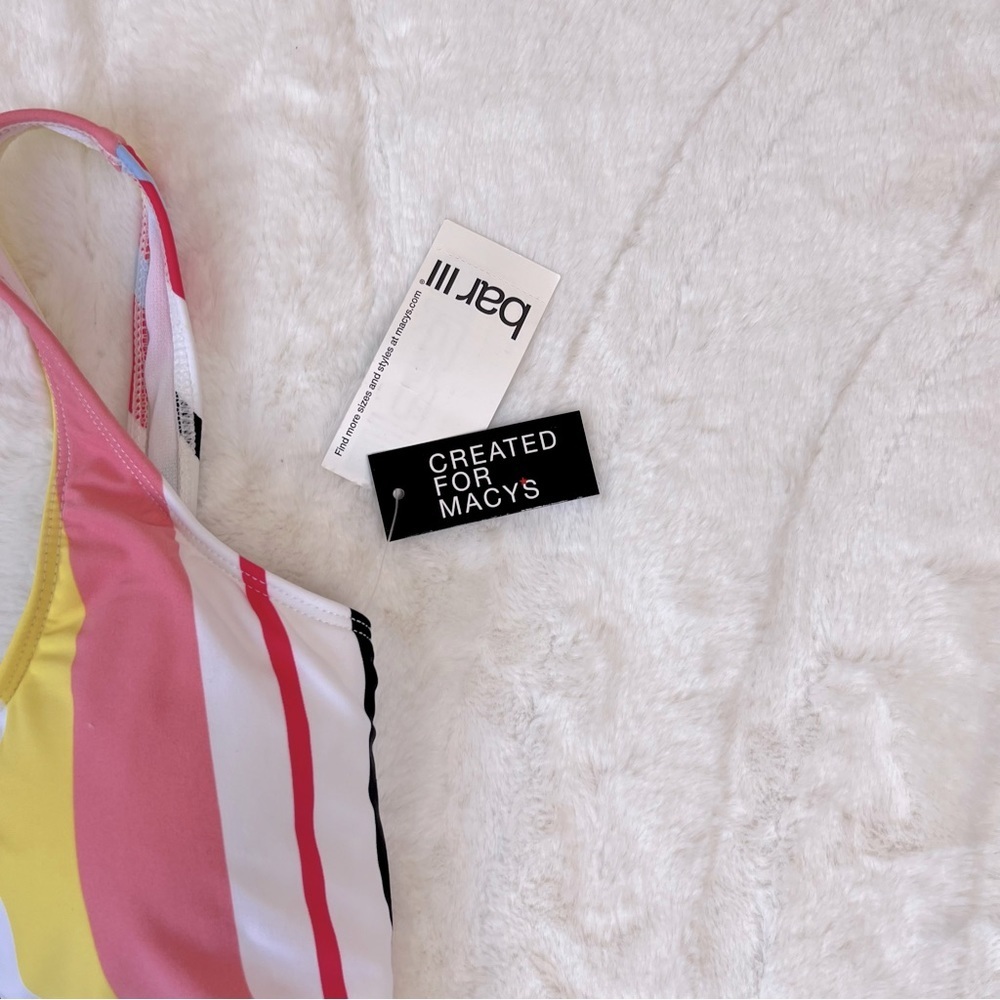 Bar III Stripe High Leg Cheeky One Piece Swimsuit NWT Minor Flaw Sz L - Picture 4 of 7